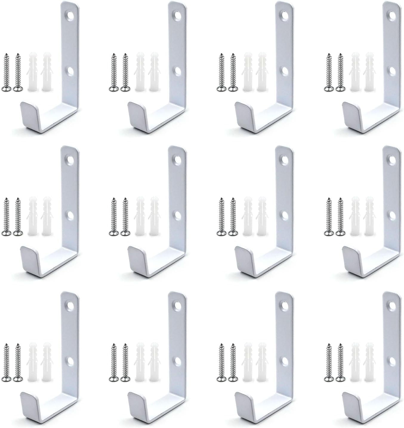 ABCISI (12 Pack) Heavy Duty Steel Wall J Hooks with Double Hole Screws Stronger Installation for Hanging Home, Office, Garage, Bathroom, Dressing Rooms, Wall-Mounted Coat Racks, Black
