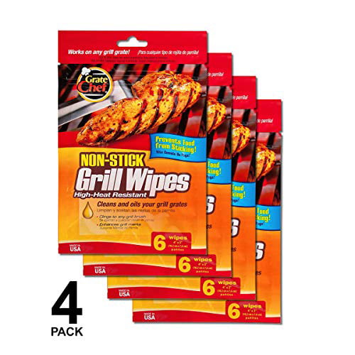 4 Pkgs 24 GRILL WIPES   6 disposable wipes per package 