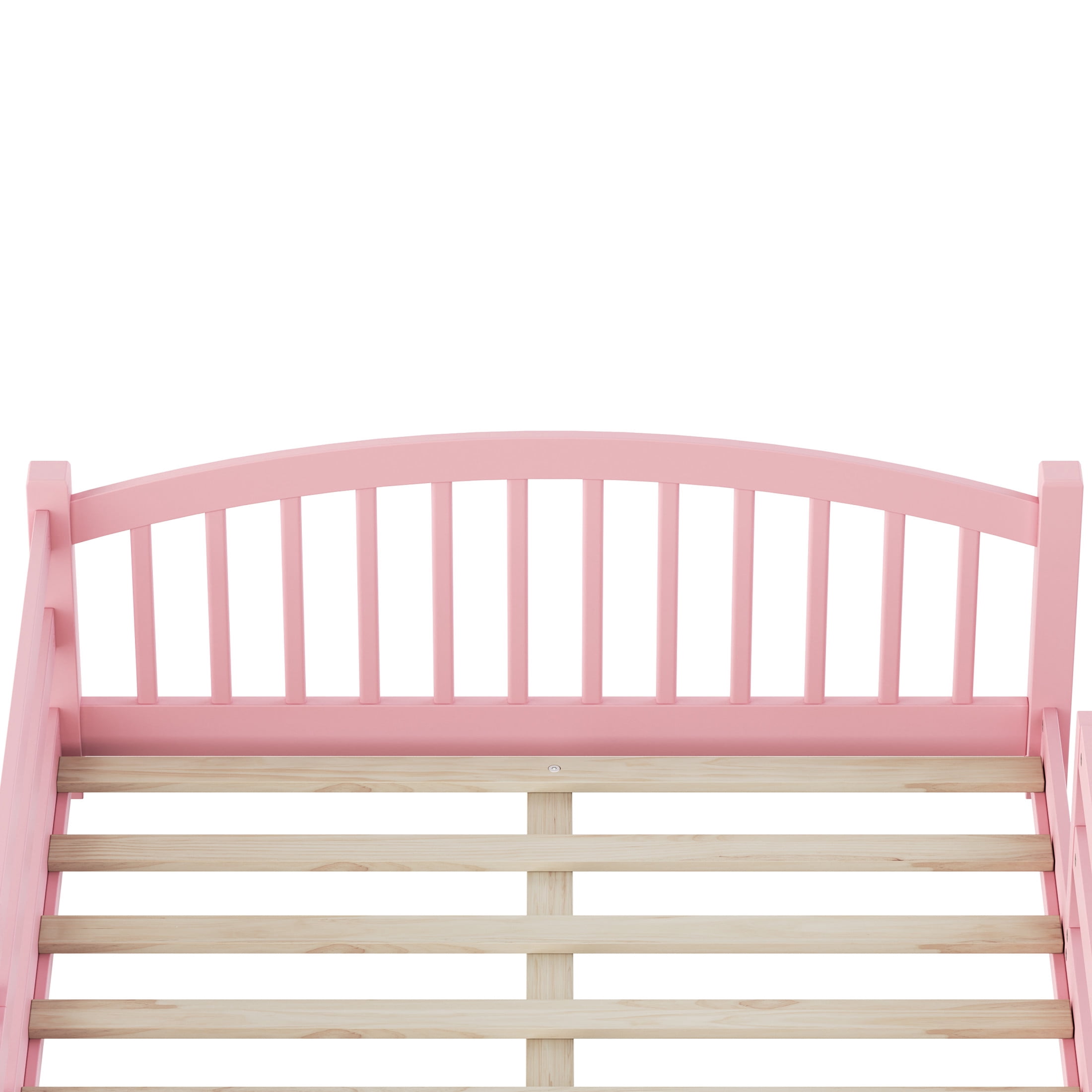 Noble House Full Floor Bed with Slats, Safety Guardrails, Solid Wood Frame, Pink