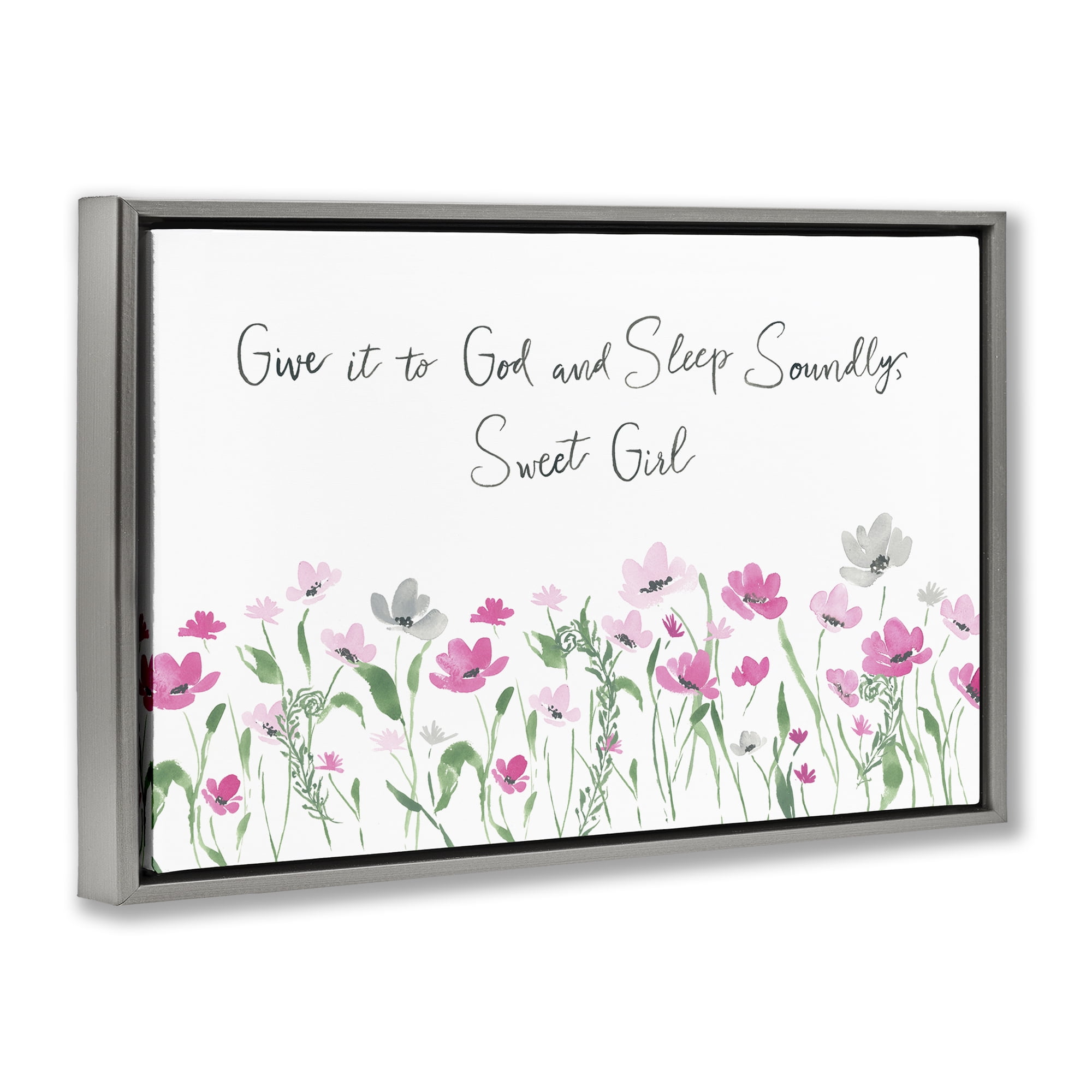 Stupell Industries Sleep Soundly Sweet Girl Plants & Flowers Painting Gray Floater Framed Canvas Art Print Wall Art, 25 x 17