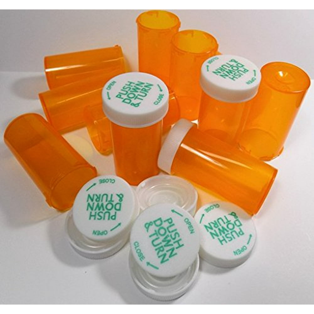 Medicine Pill Bottles w/ ChildResistant Caps, Amber Pharmacy Grade