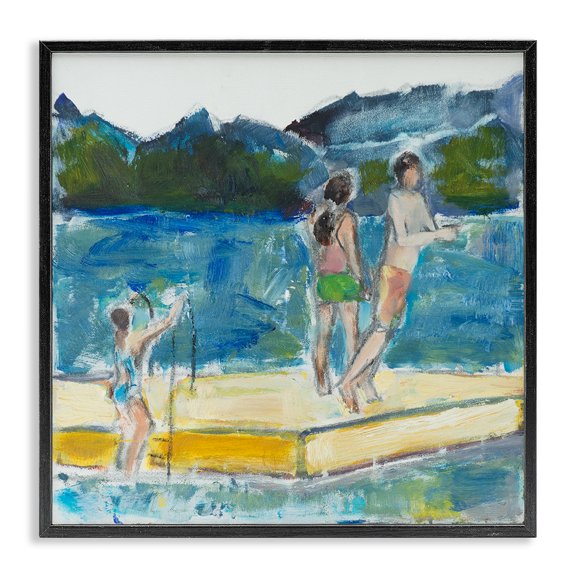 Stupell Industries Coastal Kids on Swimming Dock Abstract Black Framed Giclee Art, 12 x 12, by Susanne Marie