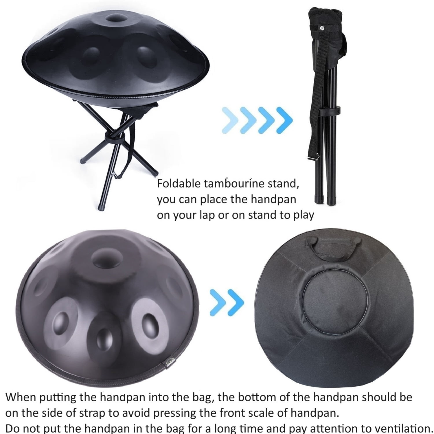 Latourreg 440HZ D Minor 18Inch 9 Notes Black Hand Pan Drum Percussion Musical Drum with Soft Bag