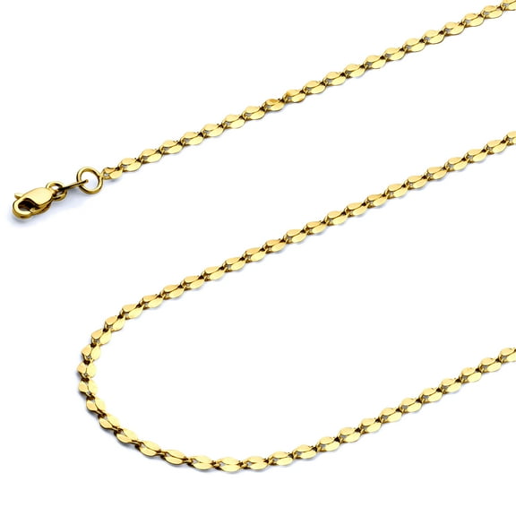 Wellingsale 14k Yellow Gold Polished 2mm HOLLOW Curve Mirror Chain Necklace - 18"