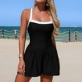 thumbnail image 4 of Xijirk One Piece Swimsuit Women,Color Swimwear Skirted Bottom with Side Pockets Bathing Suit Comfortable Flowy One Piece Swimsuit Practical Swimwear for Beach Pool,Swimsuit for Women,XL,Black, 4 of 7