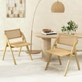 thumbnail image 2 of Costway Foldable Dining Chairs Set of 4 with Woven Rattan Backrest & Seat Rubber Wood Frame Natural, 2 of 8