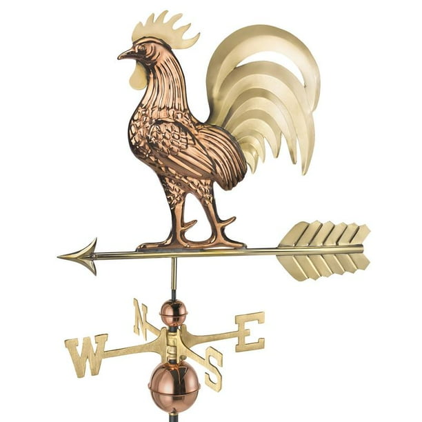 Good Directions Proud Rooster Weathervane, Pure Copper and Brass 26"L