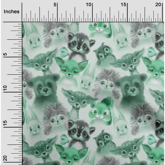 oneOone Cotton Jersey Mint Green Fabric Animals Watercolor Craft Projects Decor Fabric Printed By The Yard 58 Inch Wide