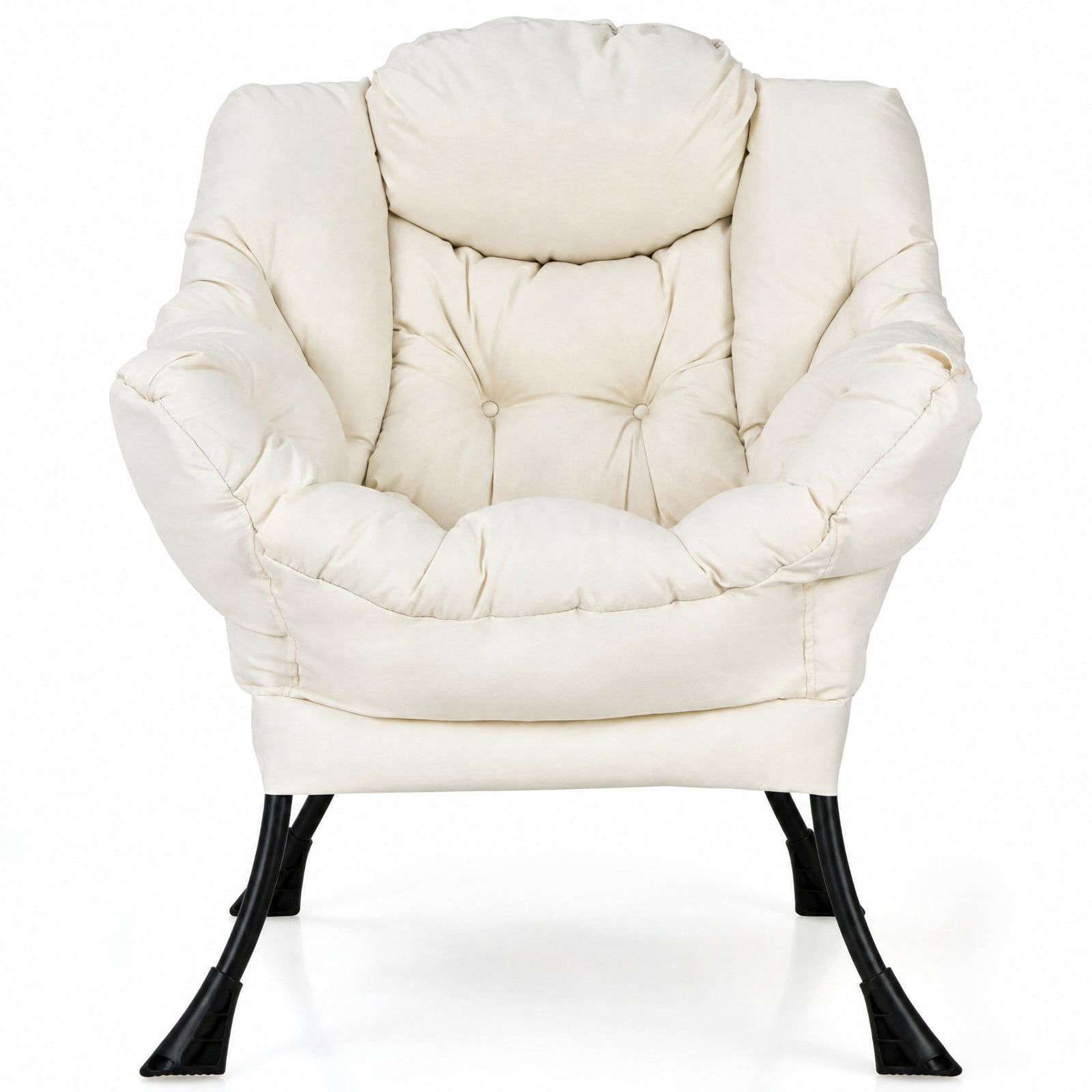 Furnibear Modern Polyester Fabric Lazy Chair with Integrated Headrest Deep Seat Side Pocket and Rust-Resistant Steel Frame for Living Room, Beige