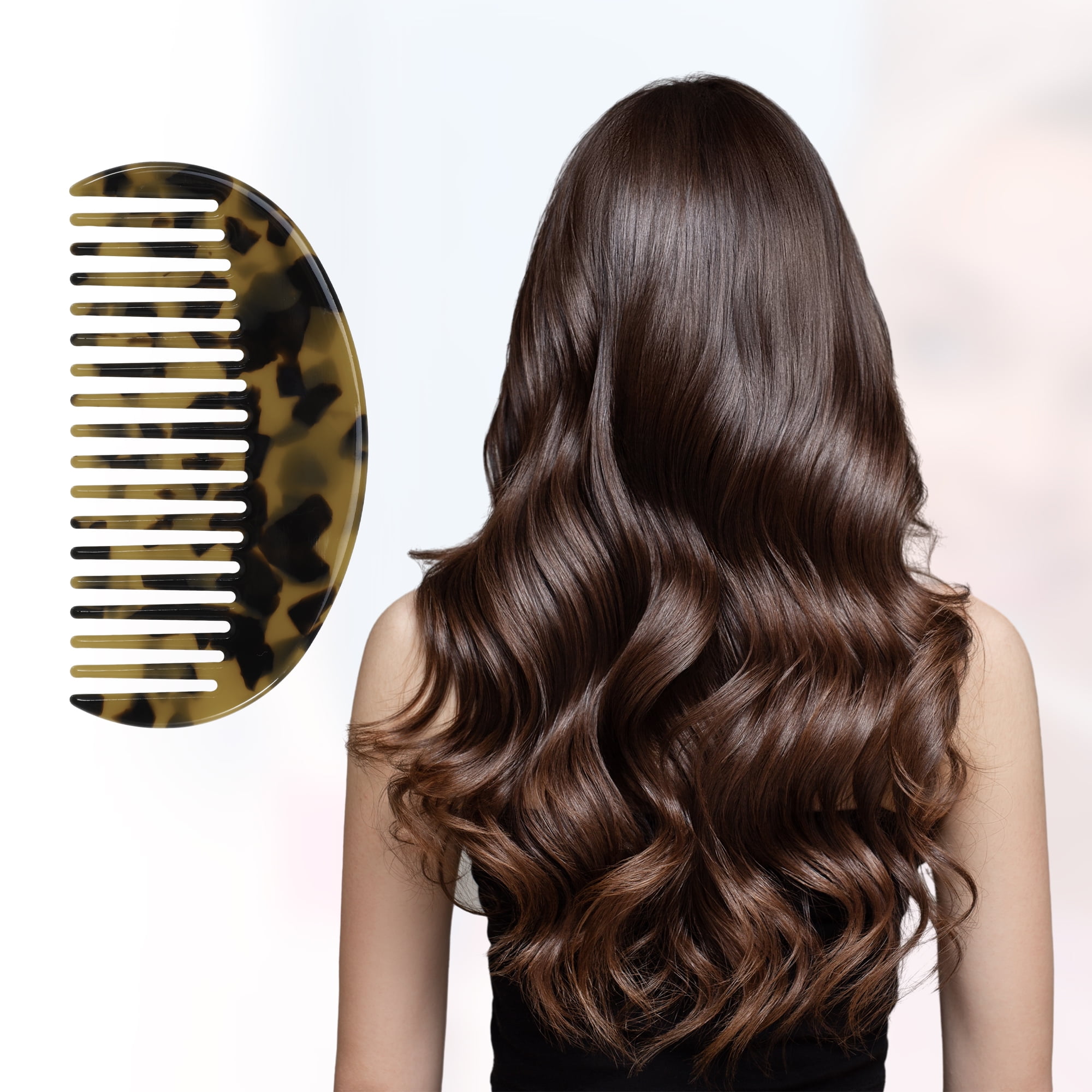 Unique Bargains 1Pc Women Detangling Half Round Wide Tooth Comb Brown