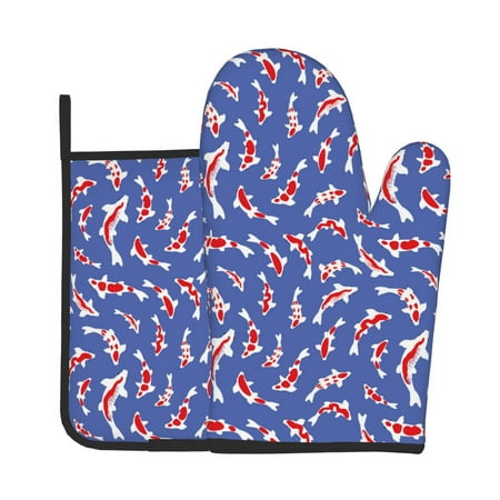 

Gaeub Beautiful Koi Fish Print Oven Mitts and Pot Holders Sets of 2 Heat Resistant Pad Cooking Gloves for Baking BBQ Home Decor