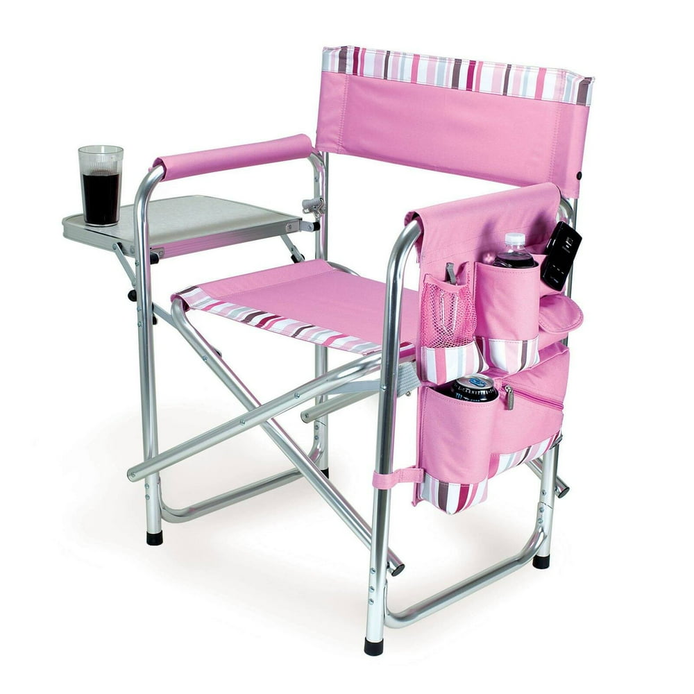 Picnic Time Sports Directors Chair Pink with Stripes