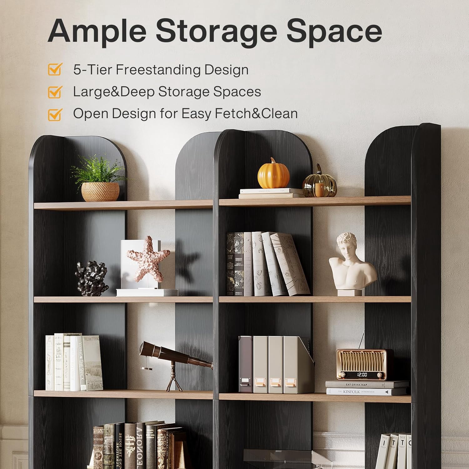 Tribesigns 5-Tier Farmhouse Bookshelf, 70.87-Inch Tall Double Wide Bookcase with Open Shelves