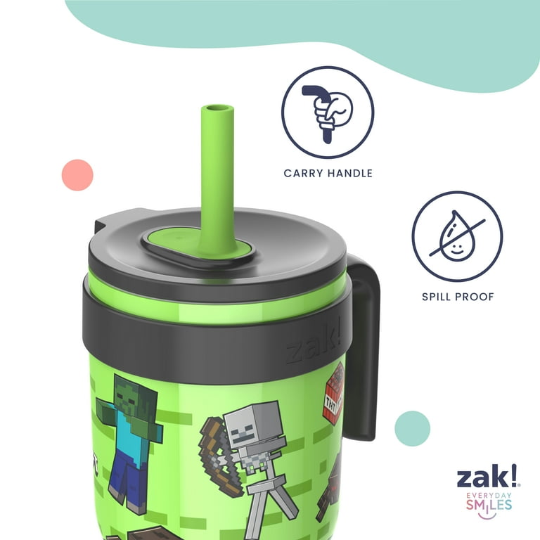 Zak Designs 18oz Minecraft Kids Straw Handle Tumbler, Stainless