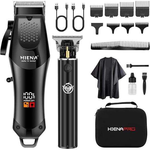 HIENA PRO Professional Hair Clippers for Men, Cordless Hair Clipper for Barber Clippers and Trimmer Set LED Display Haircut Set for Home/Barbershop, Rechargeable for Men (Black4)