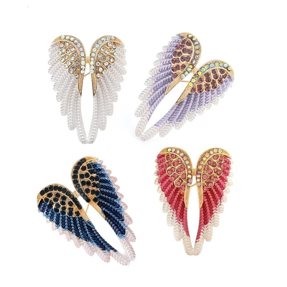 Osdhezcn 4 Pieces Sparkling Rhinestones Angel Wing Lapel Pins Alloy Breastpins Brooch Set for Women Banquet and Casual Wear