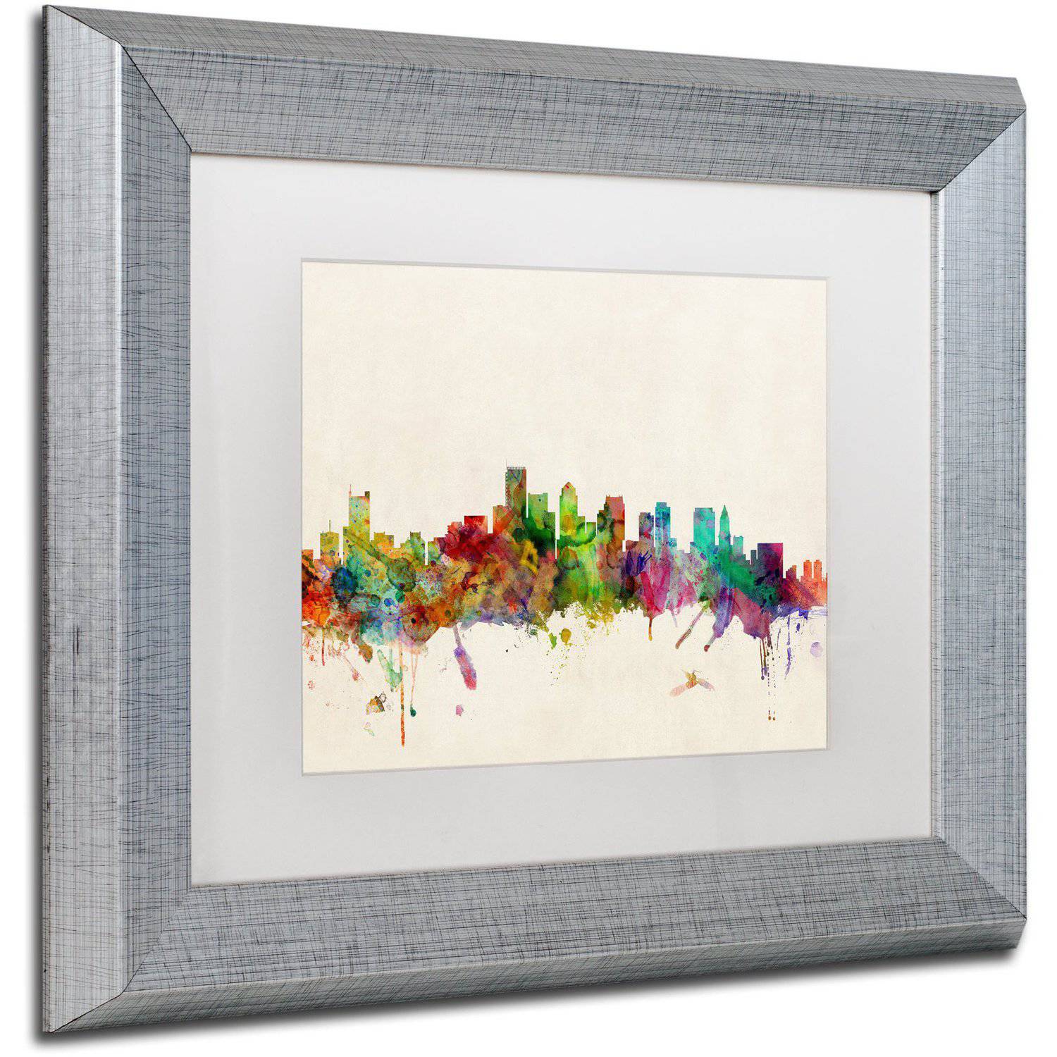 Trademark Fine Art "Boston MA" Canvas Art by Michael Tompsett White Matte, Silver Frame