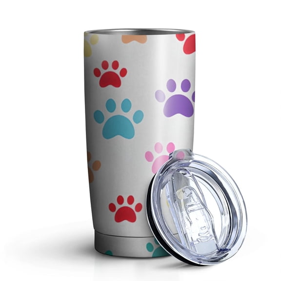 20oz Tumblers Colorful Dog Paw Footprint Stainless Steel Vacuum Insulated Double Wall Travel Tumbler Cups Mug with Lid and Straw,Cleaning Brush for Cold & Hot Drinks