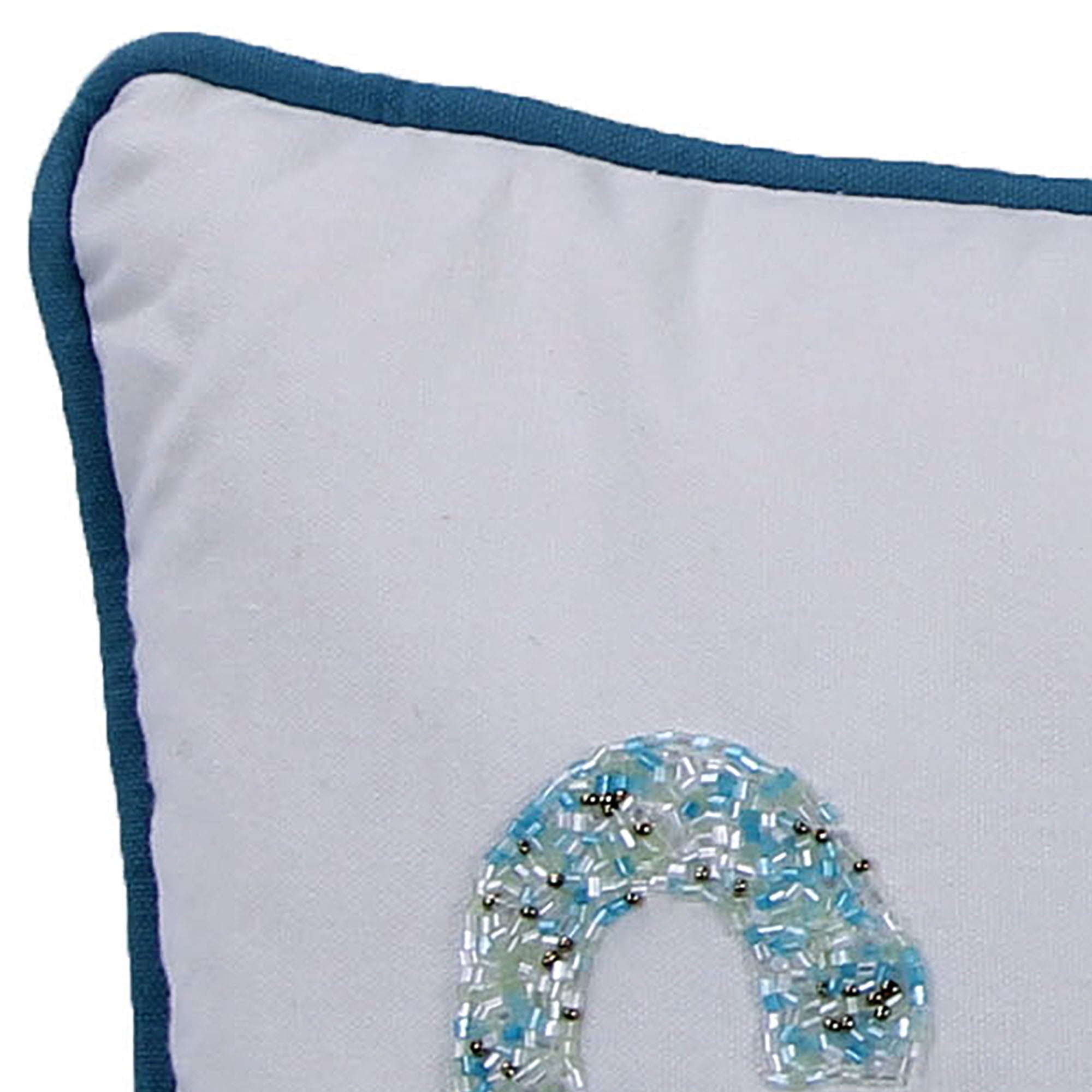 Jordan Manufacturing 20" x 14" Cream and Dark Aqua Sand Nautical Rectangular Reversible Decorative Lumbar Throw Pillow with Welt
