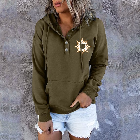 HIBRO Womens Sweatshirts Long Sleeve Hoodie Pullover Casual Button Top Hoodie