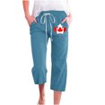 thumbnail image 1 of VEKDONE Womens Cotton Linen Capris Pants Print Capri Pant Blue M, 1 of 3