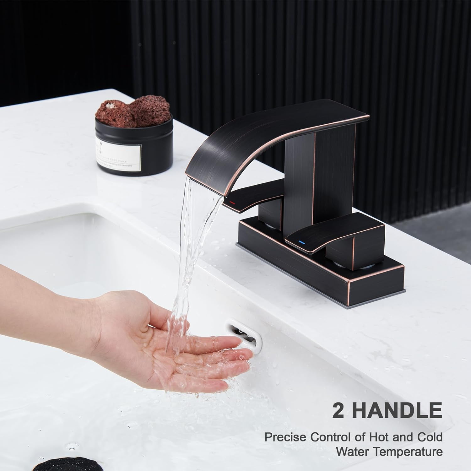kede Waterfall Bathroom Faucet Lavatory 2 Handle 3 Hole 4 Inch Bathroom Sink Faucet Washbasin Faucet with Deck and Pop-up Drain Oil Rubbed Bronze Centerset Bathroom Faucet