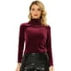 thumbnail image 1 of Blusa básica de cuello alto de terciopelo elástico con cuello simulado para mujer borgoña M, 1 of 5