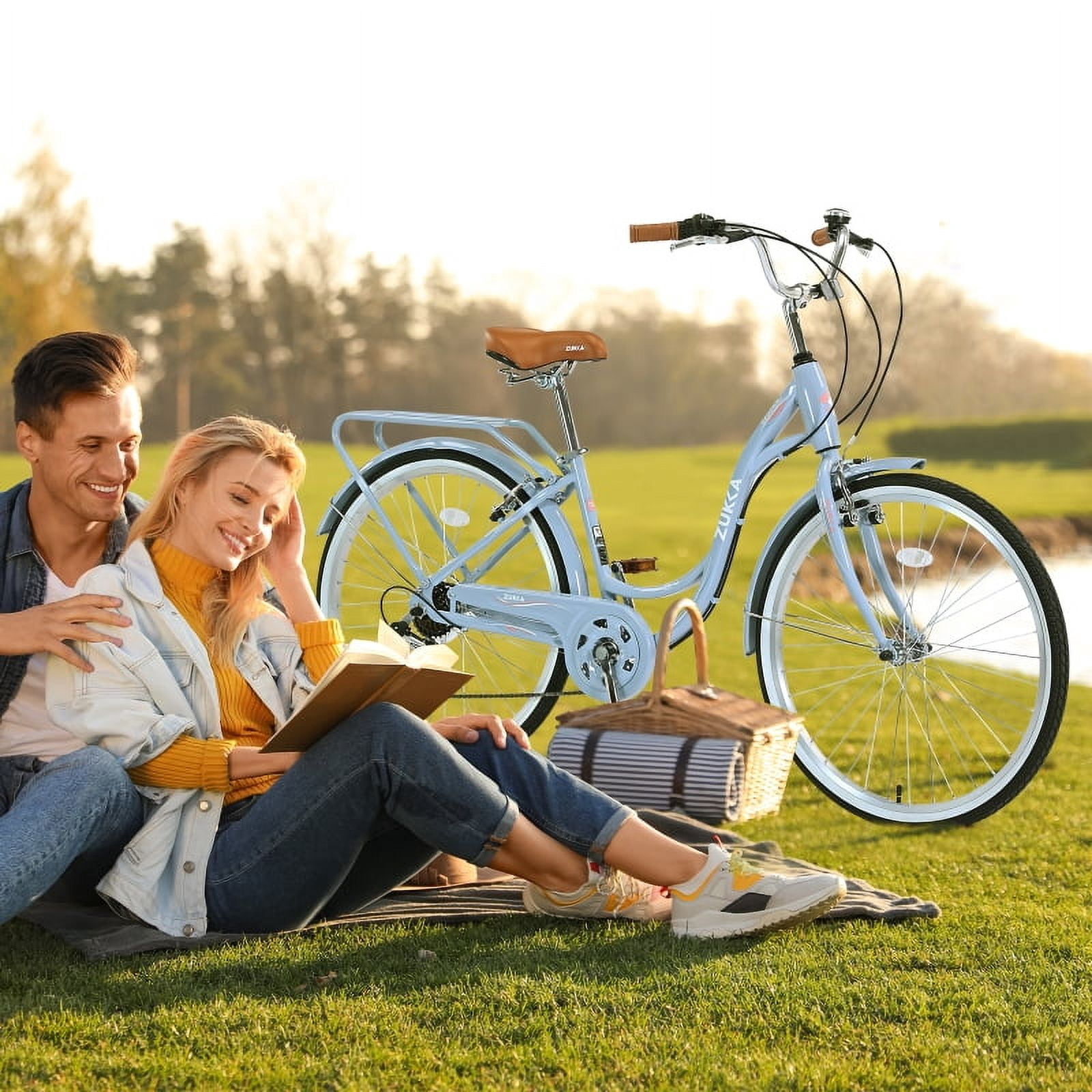 【Luckynote】7 Speed, Steel Frame, Multiple Colors 24 Inch Ladies Bicycle