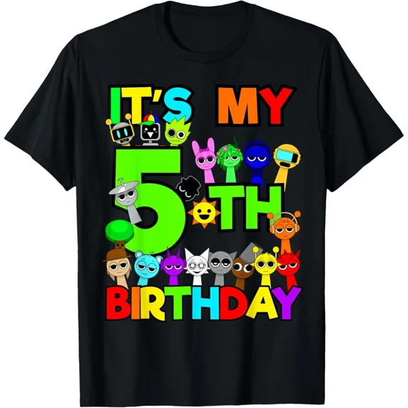 Birthday Sprunki Party Shirt 5 Year Old Girls Boys Celebration Unisex T-Shirt, up to size 5XL