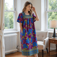 thumbnail image 4 of Loungees Multi-Color Border Print Muu Muu Lounge Dress with Square Neck Yoke​ | Loungees, 4 of 4