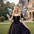 thumbnail image 2 of WETRBWEH Fairy Wings for Adults and Girls, Black Fairy Costume Set with Floral Garland, Wand, Butterfly Wings Halloween Cosplay Costume for Girls, 2 of 6