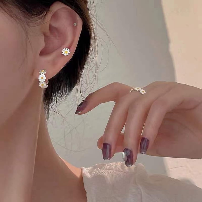 Stylish Small Earrings for Women - White Epoxy Flower Design