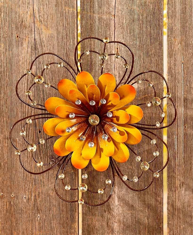 Jeweled Metal Wall Flowers Yellow, Brightly colored Jeweled Metal