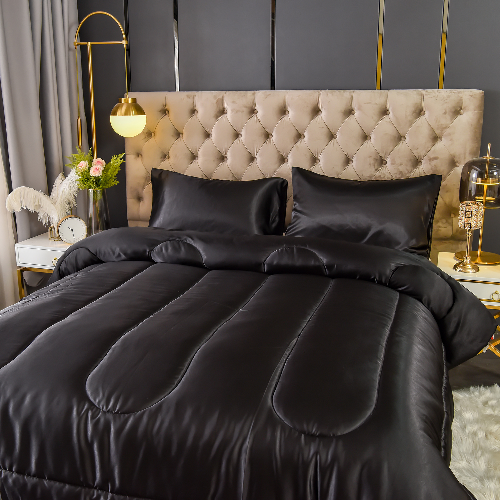 Satin Comforter Set King Silk Like Pink Bedding Set Luxury Hotel Silky Bed Home Deocr Sexy Silky Down Comforter Light Pink Bed Set