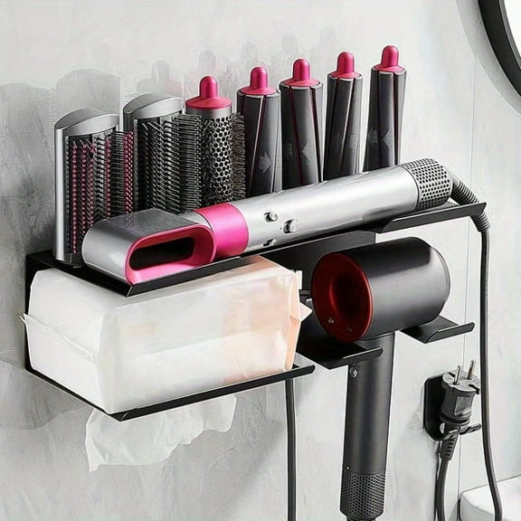 Hair Dryer Holder Multifunctional Curling Iron Organizer Wall Mount Without Drilling