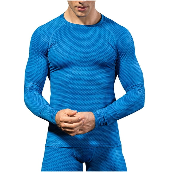 USNSM Men's Compression Shirt Casual Fitness Lightweight Breathable Muscle Fit Raglan T-Shirt Round Neck Long Sleeve Pullover Tops Blue L