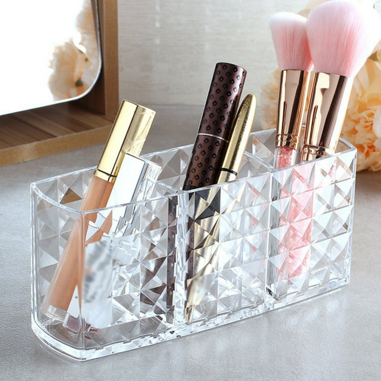 Acrylic Makeup Brush Holder 3 Compartment Makeup Organizer Cosmetic Holder  Lipstick Pencil Storage Container Clear Storage Box A 