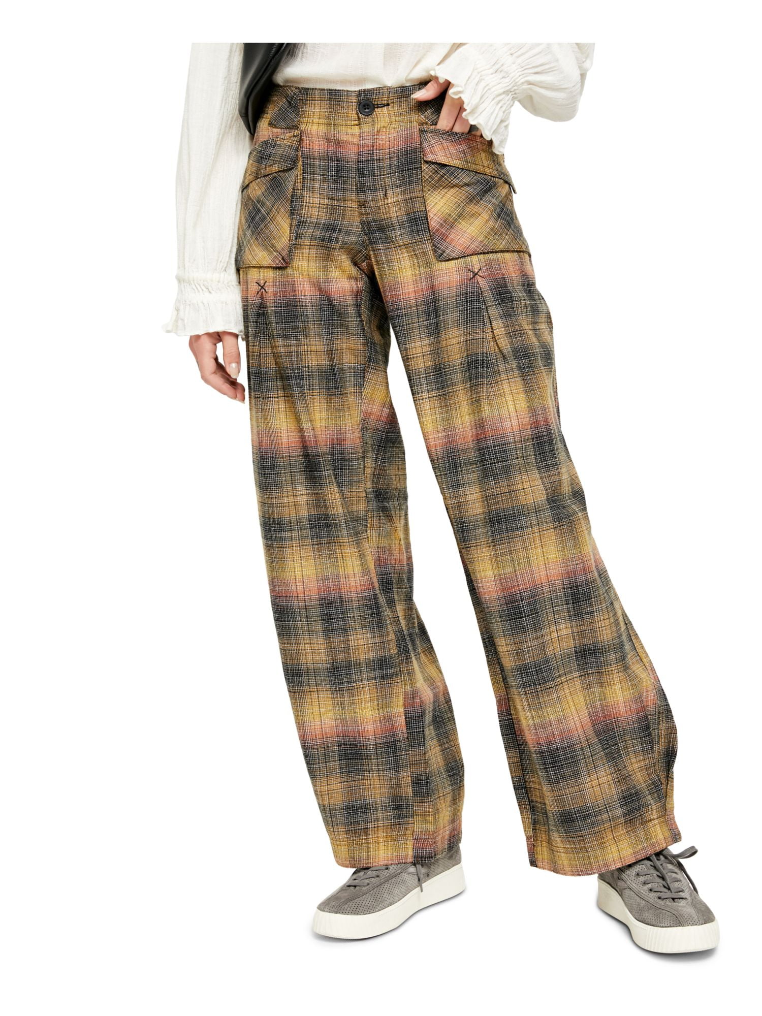 PEOPLE Womens Green Plaid Pants Size 