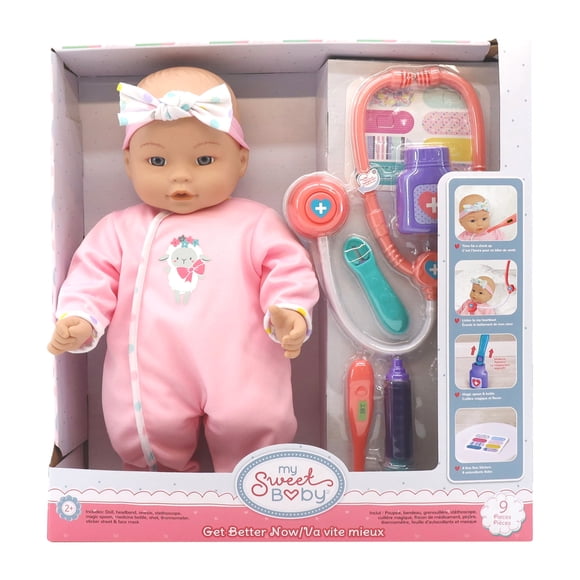 My Sweet Baby 16 pouces Get Better Now poupée bébé, ensemble de jouets, 9 pièces incluses, teint pâle