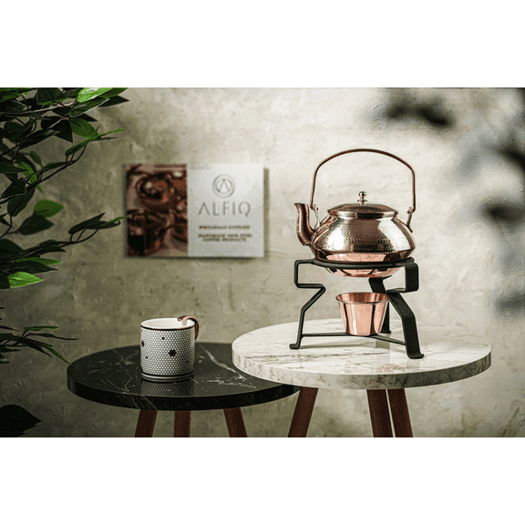 Solid Copper Tea Kettle With Iron Warmer Stand | Handmade Copper Teapot & Housewarming Gift (1.5 Quartz)
