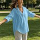 thumbnail image 5 of Neewe Womens Cotton Linen Button Shirts 3/4 Sleeve Blouses Casual Collared Loose Fit Tops Daily, 5 of 8