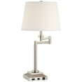 thumbnail image 2 of 360 Lighting Camber Modern Desk Table Lamp 29" Tall Brushed Steel with USB and AC Power Outlet in Base Swing Arm Linen Shade for Bedroom Living Room, 2 of 9
