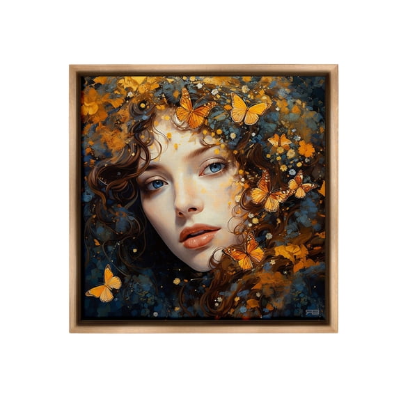 Stupell Industries Woman with Monarch Butterflies Animals & Insects Painting Brown Floater Framed Canvas Art Print Wall Art, 25 x 25