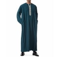 thumbnail image 5 of Muslim Thobe for Men Frog Buckle Mens Caftans Big and Tall Mens Soft Arab Thobe with Pocket and Embroidery Size 3XL Blue, 5 of 9