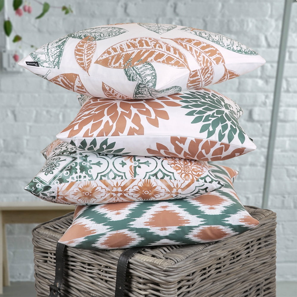 Phantoscope New Living Series Double-sided Design Decorative Throw Pillow Cover, 18" x 18", Caramel/Green, 4 Pack