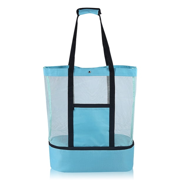 Malla Bolsa de playa con correas de hombro Netificación Tote Reutilizable Picnic Bolso Picnic Toddler Toy Carrier de almacenamiento Suministros de compras Organizador Luz verde Advancent OD011035-03B