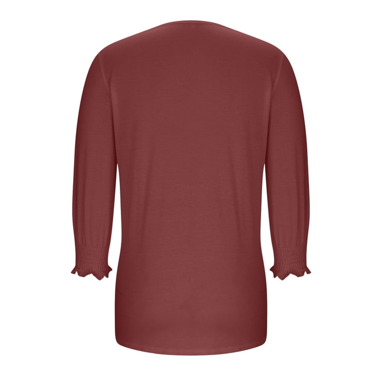 Yihaojia Women's 3/4 Sleeve V-Neck Blouse - Casual Henley Work Top, Soft & Stretchy