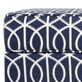 thumbnail image 4 of Wooden Ottoman with Trellis Patterned Fabric Upholstery and Hidden Storage, Blue and White - Saltoro Sherpi, 4 of 7
