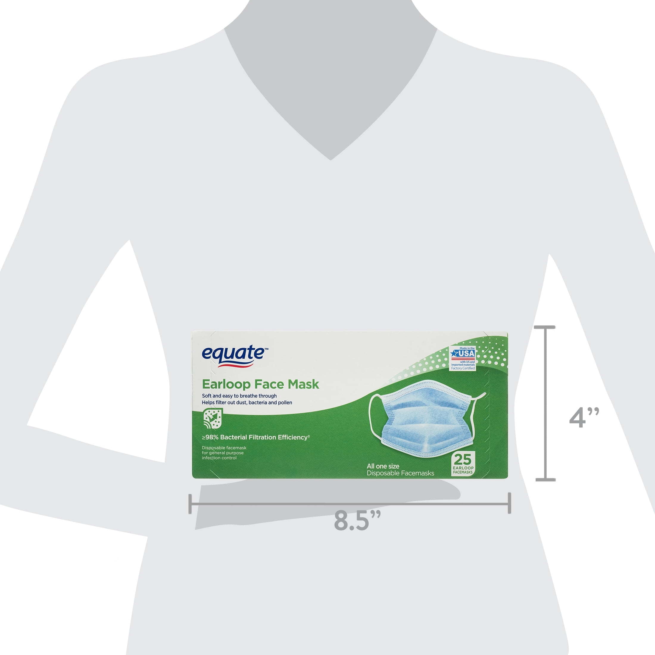 (2 pack) Equate Ear Loop Face Masks, 25 Count