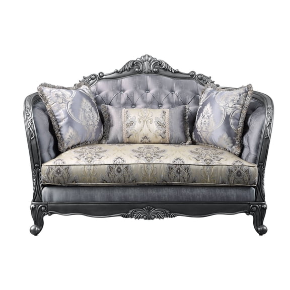 ACME Ariadne Fabric Tufted Loveseat with 3 Pillows in Platinum Gray